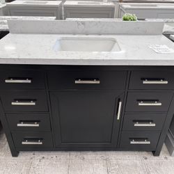 Bathroom vanity black with quartz 49