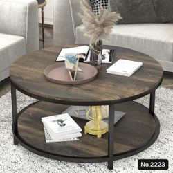 36”Round Coffee Table, Rustic Wooden Surface Top & Sturdy Metal Legs Industrial Sofa Table for Living Room ,Rustic Brown