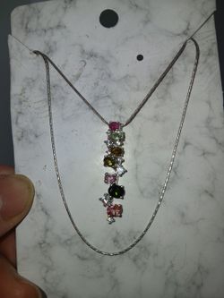 Xmas Gift Natural Mukti Saphire Ruby White CZ Pink gems S925 Chian18"