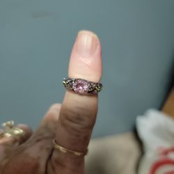 Size 7 Pink Topaz Ring With Peridot Butterflies On The Sides Sterling