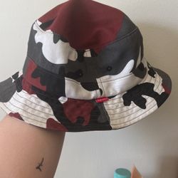 Used Supreme Bucket Hat Red, White, Black, Grey 