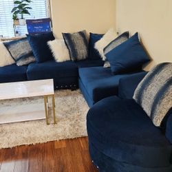 Couch W/ Left Chaise And Matching Swivel  Chair