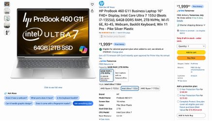 HP ProBook 460 G11 Business Laptop | Intel Core Ultra 7 | 64GB RAM | 2TB SSD | Like New