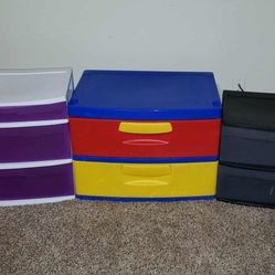 X3 BLACK PURPLE WHITE RED BLUE YELLOW STERILITE 3 DRAWER PLASTIC ORGANIZER STORAGE BIN DRESSER CABINET SIDE TABLE