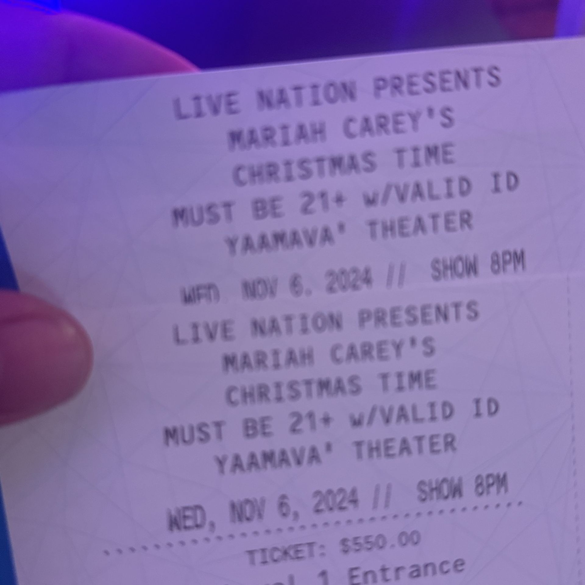 Mariah Carey Ticket At Yaamava Today X2