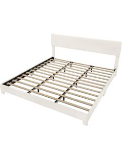 White Platform Bed Frame with Headboard