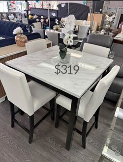Elegant! 5-pc White Counter Height Dining Table Set (On Sale)