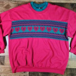 Vintage Cross Stitch Hearts Sweatshirt 80s 90s Craft Valentines Sweater Retro 1X