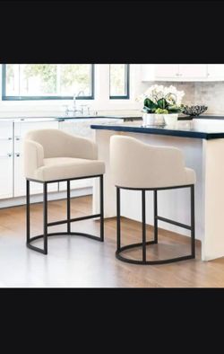 Linen Fabric Upholstered Kitchen Island
Bar Stool with Metal Frame. (Set of 2) 26
inch SH