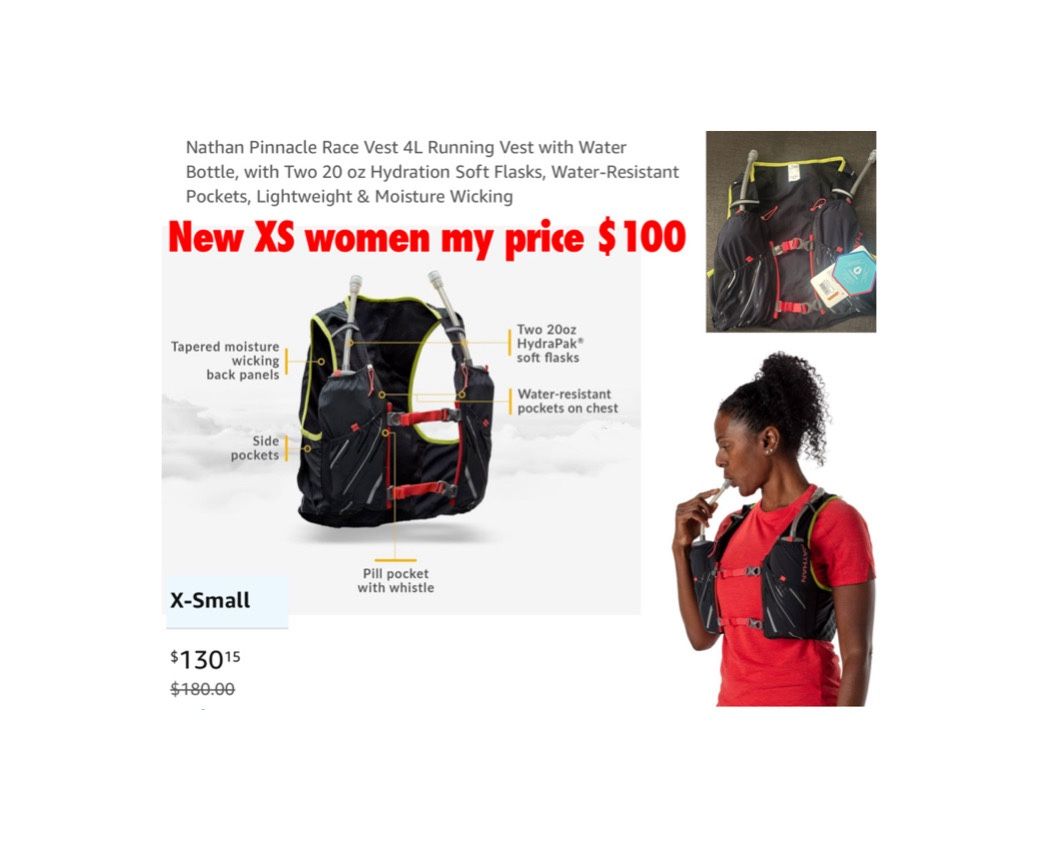 New Nathan Pinnacle Race Vest XS women 4L Running Vest with Water Bottle, with Two 20 oz Hydration Soft Flasks, Water-Resistant Pockets, Lightweight &