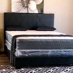 Brand New Black Queen Size Leather Bed Frame With New Mattress Set/Fast Delivery 