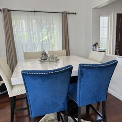 Eighe  High Chair' Blue Velvet With Stone Table