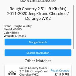 Jeep Grand Cherokee/Durango 2011-2018 Rough Country  2.5" Lift Kit