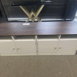 Litter Box Furniture for 2 Cats, 63" Cat Litter Box Enclosure TV Stand Cabinet, White & Walnut