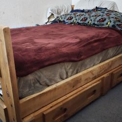 Full Size Solid Wood Bed Frame w/ Storage Drawers + Mattress (Optional)
