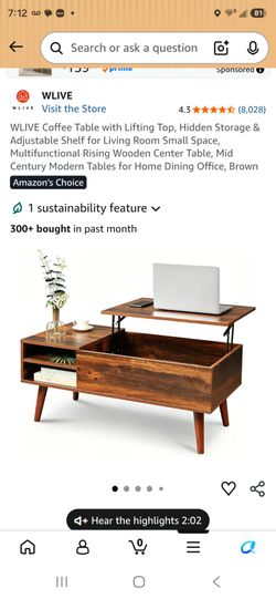 Coffee table with lift top
