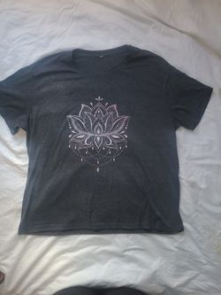 Plus Size Lotus Flower Printed Crew Neck Short Sleeve Tee 2XL GREY