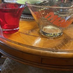 Vintage MCM Munchies Glass Bowl 10.5” W x 6” H & Free Red Glass Bowl for dips or fruit 7” W x 5” H