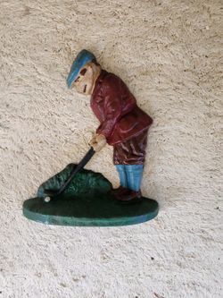 Vintage Golfer Cast Iron Door Post