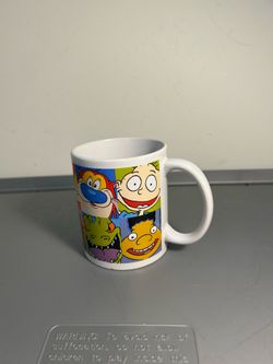 Vintage Nickelodeon Cartoon Character Ceramic Mug Rugrats Ren Stimpy 1990s Style