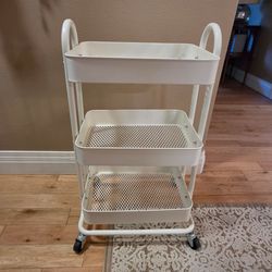 31" White Metal Rolling Storage Cart