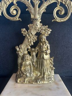 Antique Victorian Brass Figural Girandole Candelabra c.1860–1890 – Marble Base