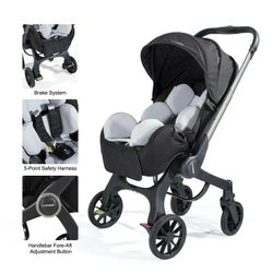 Rear-Facing Stroller with 3 Modes, Adjustable Handle & Extendable Seat Panel, Black