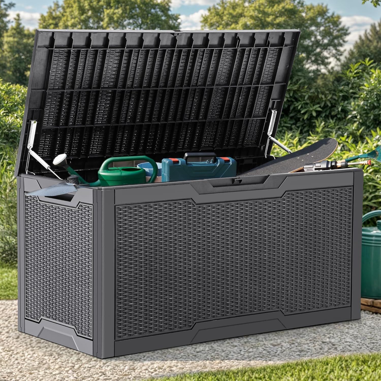 YITAHOME 100 Gallon Large Resin Deck Box Outdoor Storage Boxes for Patio Furniture, Outdoor Cushions, Garden Tools and Pool Supplies-Waterproof,Lockab