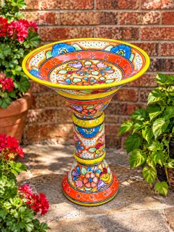 Mexican Talavera Yellow Birdbath, Planter, Pottery, Clay Pot.