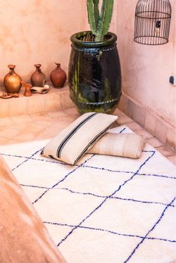 7x10 White And Blue Beni Ourain Authentic Moroccan Handwoven Wool Area Rug Plush Comfort Rug Natural Wool And Indigo Blue Rug