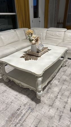 Large White Ornate Coffee Table — $150