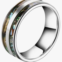 COTTVOTT 8mm Stainless Steel Abalone Inlay Men's Wedding Band Size 8