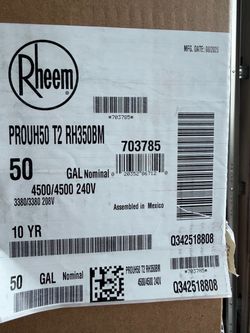 New Rheem 50 Gallon Heat Pump WiFi Water Heater