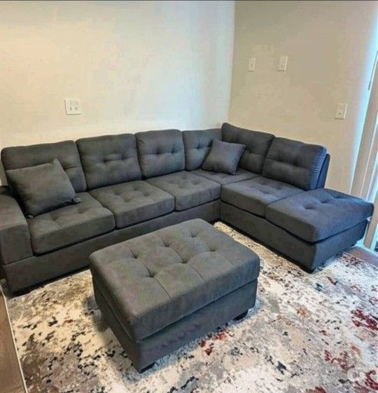 Sectional Sofa Grey With Ottoman New