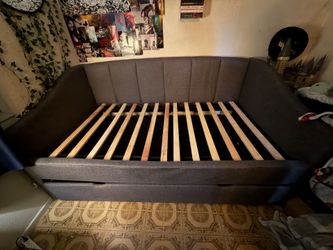 Gray Upholstered Daybed Frame with Slats
