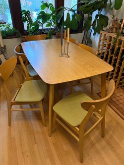 Mid century dining table and six chairs