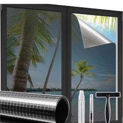 Beautysaid One Way Privacy Window Film See Out Not in Sun Blocking Home Window Tint Reflective Mirror Sun Blocker Anti UV Static Cling Window Covering