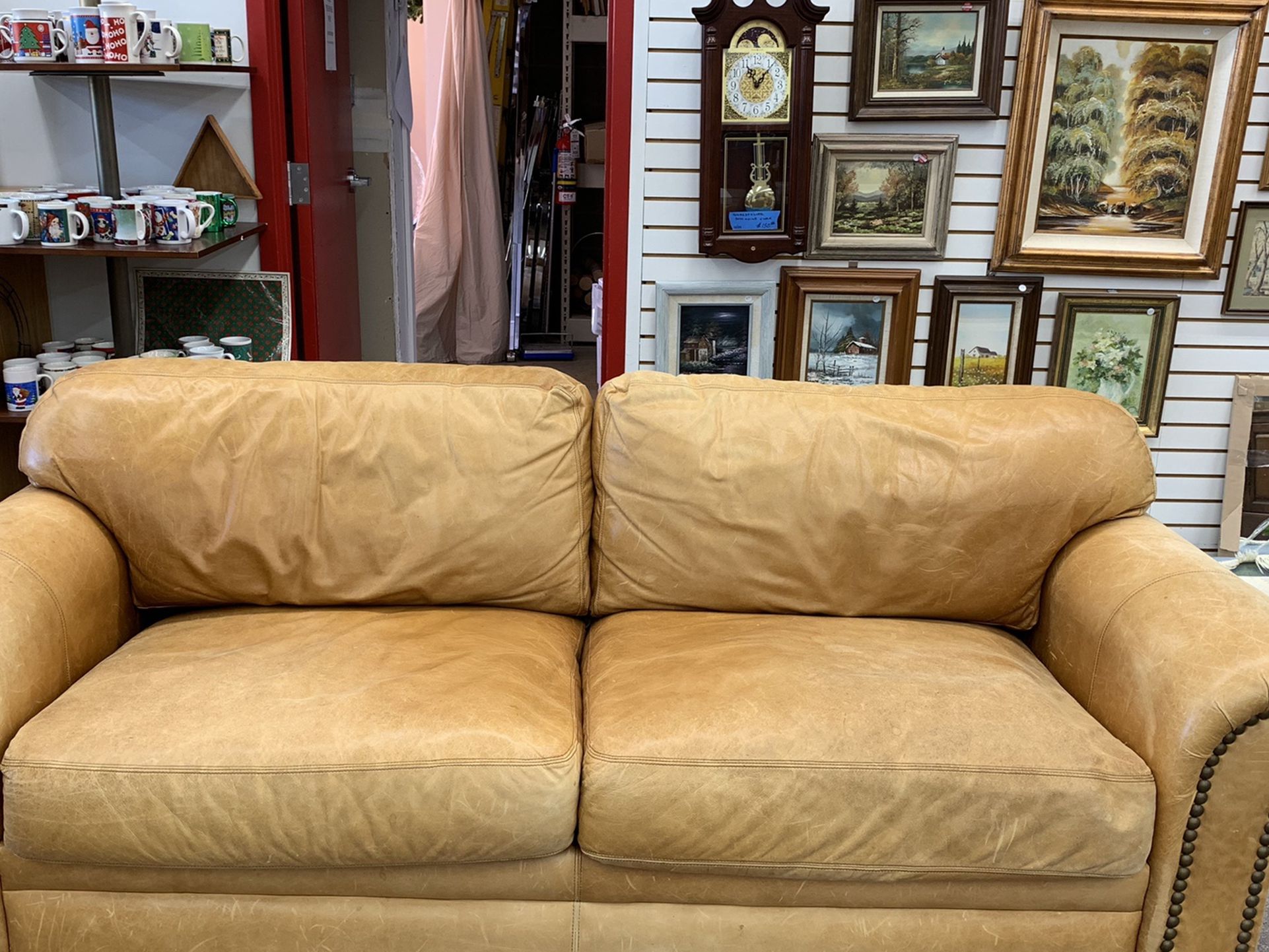 Leather Sofa In Warm Honey In Great Condition!