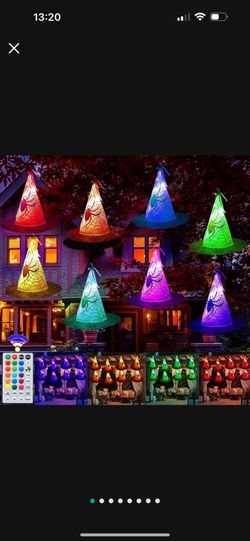 LED Witch Lights Halloween Decorations, 8PCS 17FT 56LED Colorful Glowing Witch Hat with Remote, Multi Color Waterproof 