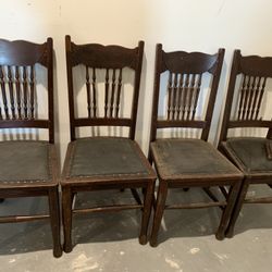 Antique Oak Victorian Dining Chairs - Set of 4