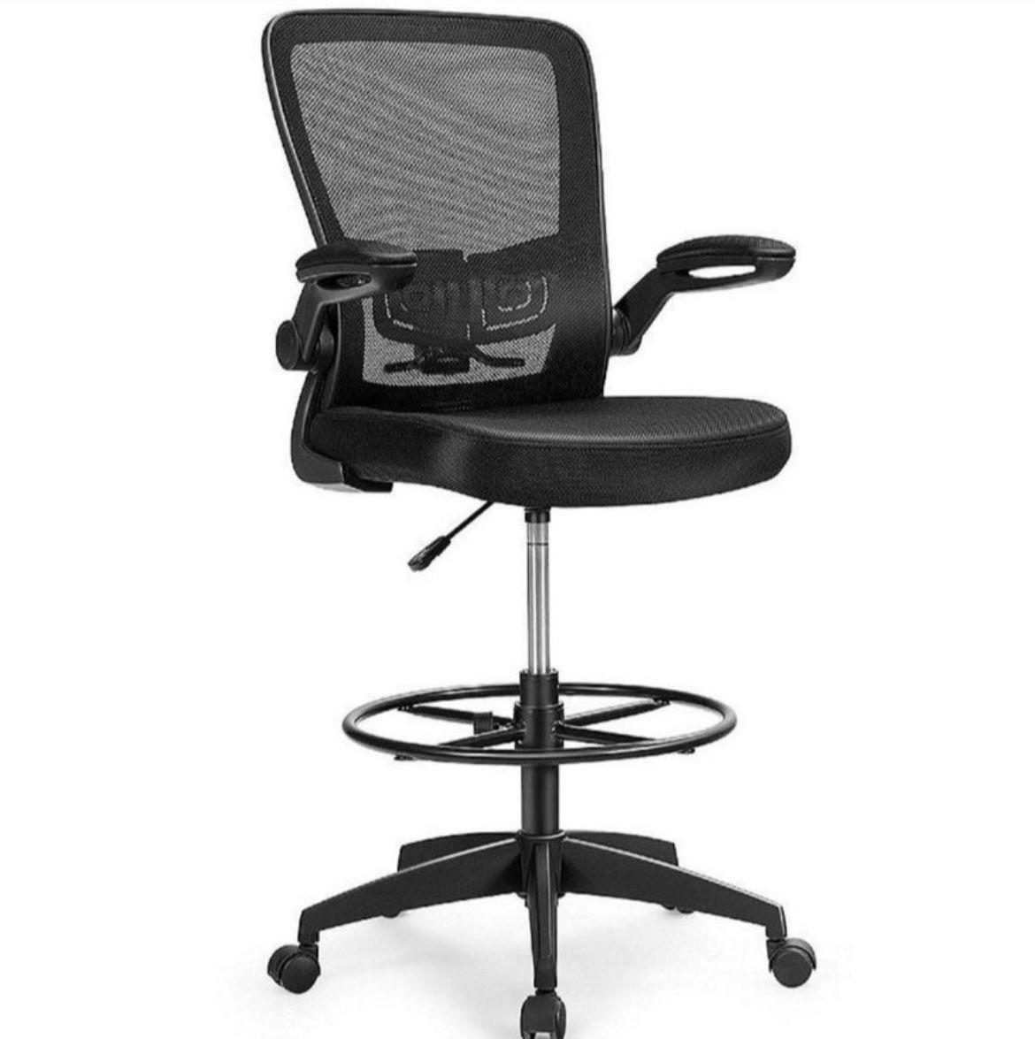 Tall Office Chair Costway Target Black with Lumbar Support *Standing desk* Flip Up Arms Drafting Chair $200 Retail **BRAND NEW IN BOX**