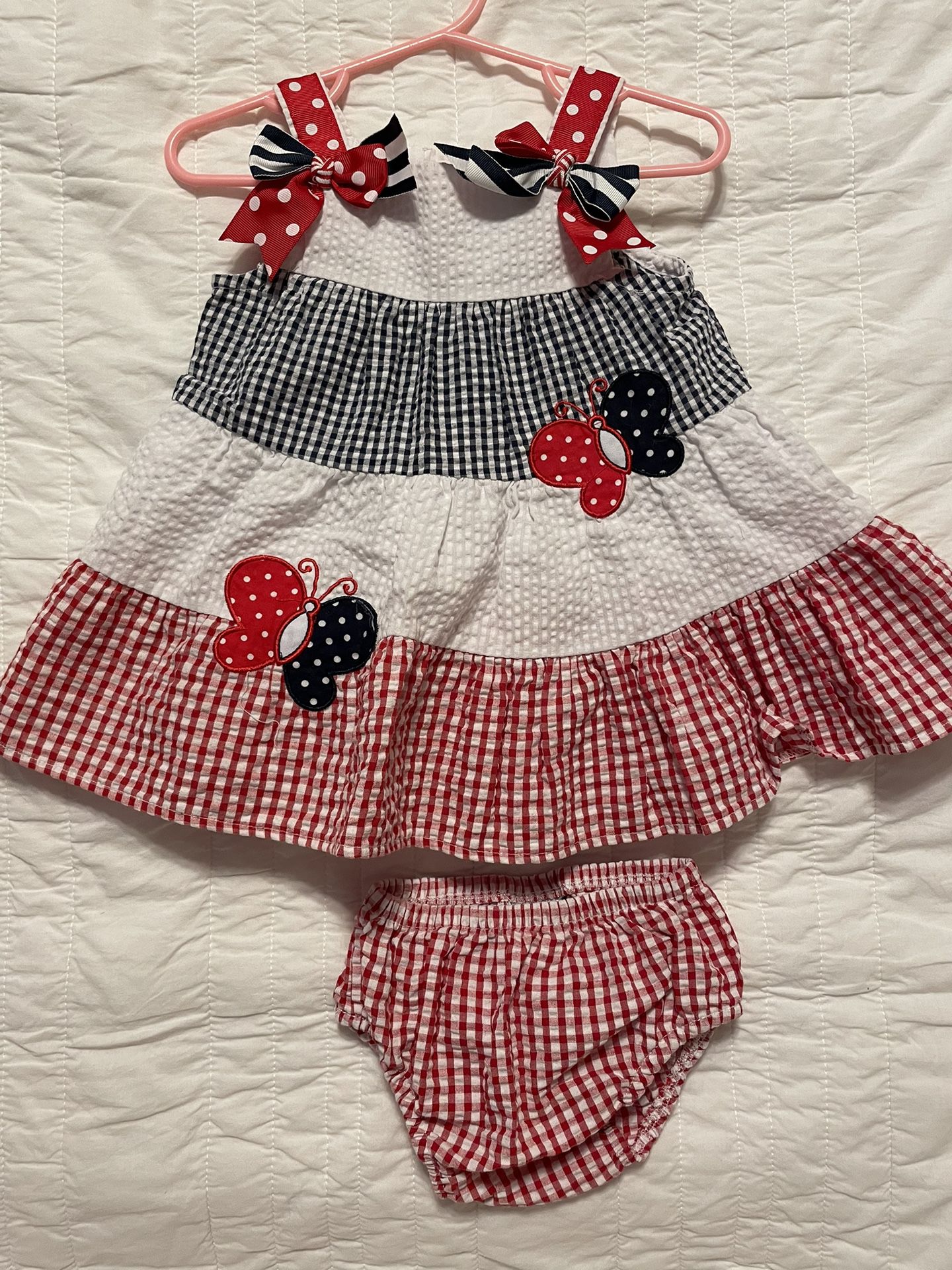 Rare Editions Red White And Blue Butterfly Dress Size 6 Months