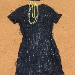 New Size 8 large flapper Sequin Fringe Dress Costume Evening Cocktail Party 
