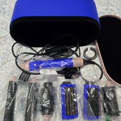 Hair Dryer Brush Set - Blue, Multi-Functional with Attachments
