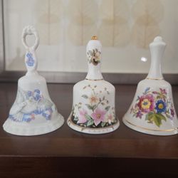 Set of 3 Vintage English Bone China Bells – Floral & Dove Designs