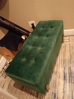 Green Velvet Tufted Storage Bench