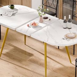 Extendable Modern Dining Table With Gold Legs 