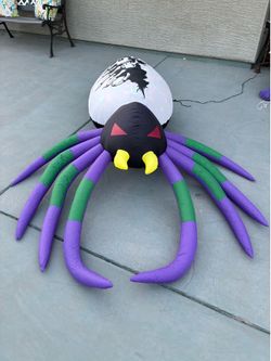 Large Inflatable Halloween Spider with Skull and LED Lights 6 ft