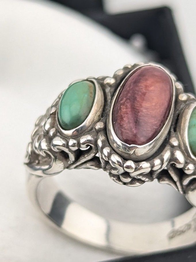 Carolyn Pollack Relios Sterling Purple Spiny Oyster & Green Turquoise Ring For Women 