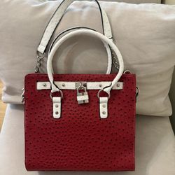 Ostrich Red and White Purse